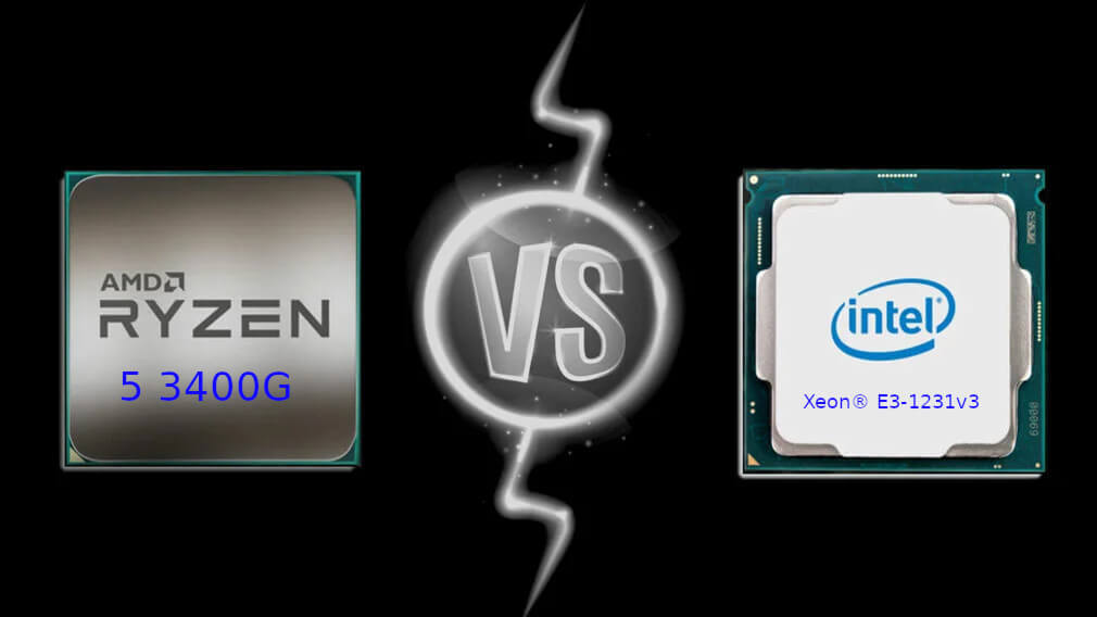 Сравнение быстродействия процессоров AMD Княут 5 3400G и Intel® Xeon® E3-1231v3